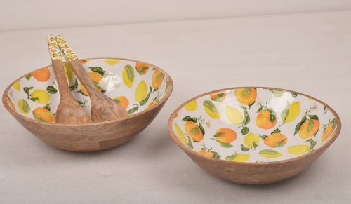 Set of 2 Wooden bowl With Enamel