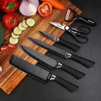 Mitsico Stainless Steel Kitchen Knives - Stainless Steel , 6 Pcs Set In Elegant Black Color For Slicing, Dicing, Chopping & Mincing Tasks