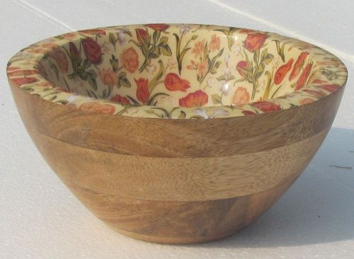 Wooden Bowl With Flower like Enamel