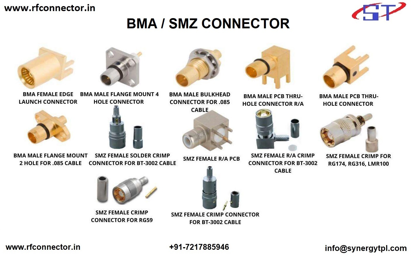 BNC male crimp connector for BT3002 cable