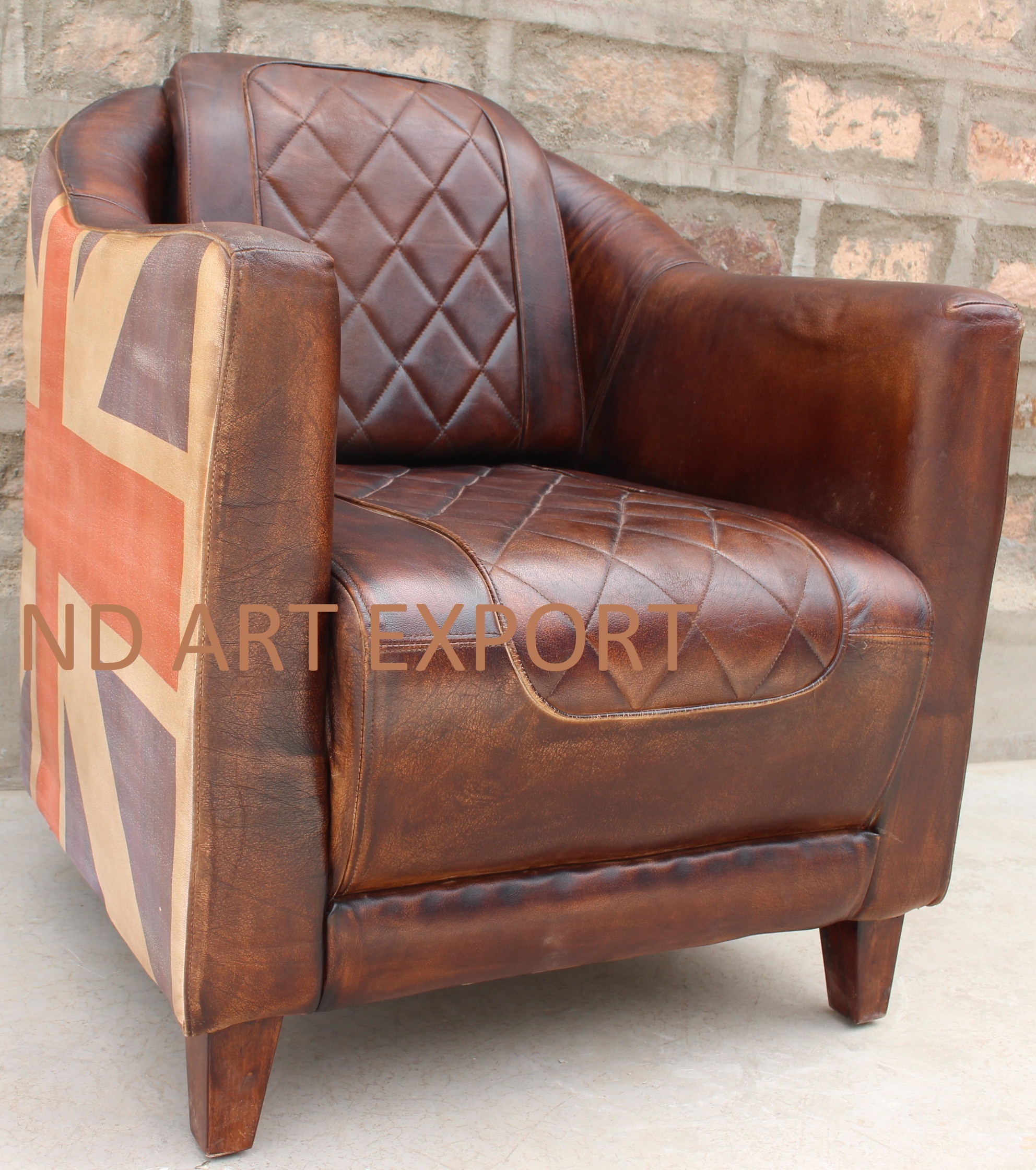 Leather Single Seater Chesterfield Sofa With Canvas