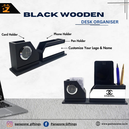 Rectangular Shape Black Wooden Desk Organiser - Shape: Minimalistic And Stylish To Enhance Workspace Aesthetics