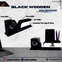 Rectangular Shape Black Wooden Desk Organiser