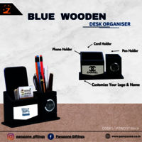 Blue Wooden Desk Organiser