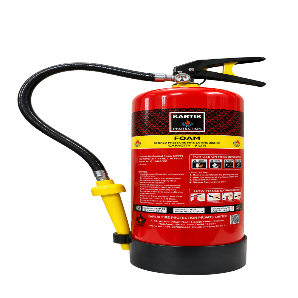9 Ltr Foam Type Fire Extinguisher - Mild Steel, 9 Kilograms, Striking Red Color | Commercial Use, Warranty Included, AFFF Extinguishing Medium