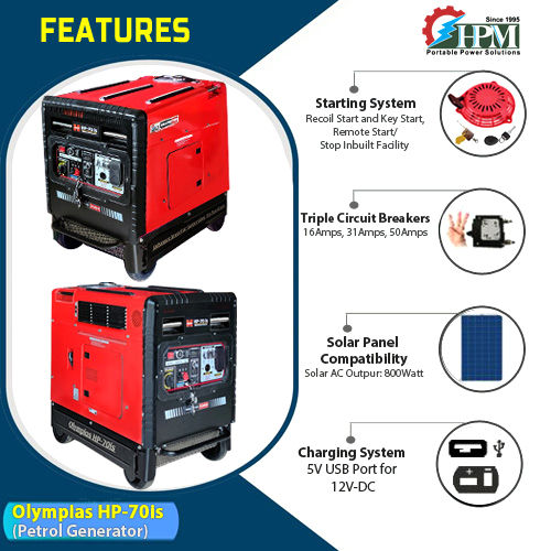 8 KVA Silent Digital Inverter Generator Model Olympias HP-70is Recoil Start Self Start and Remote Start