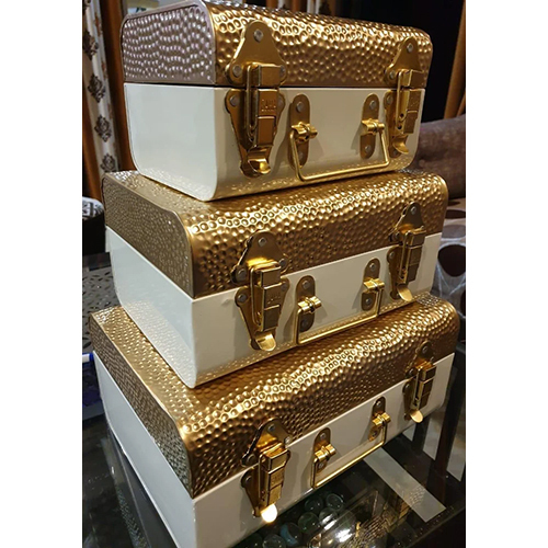 Designer Buxa Golden And White Finish Metal Trunk Box