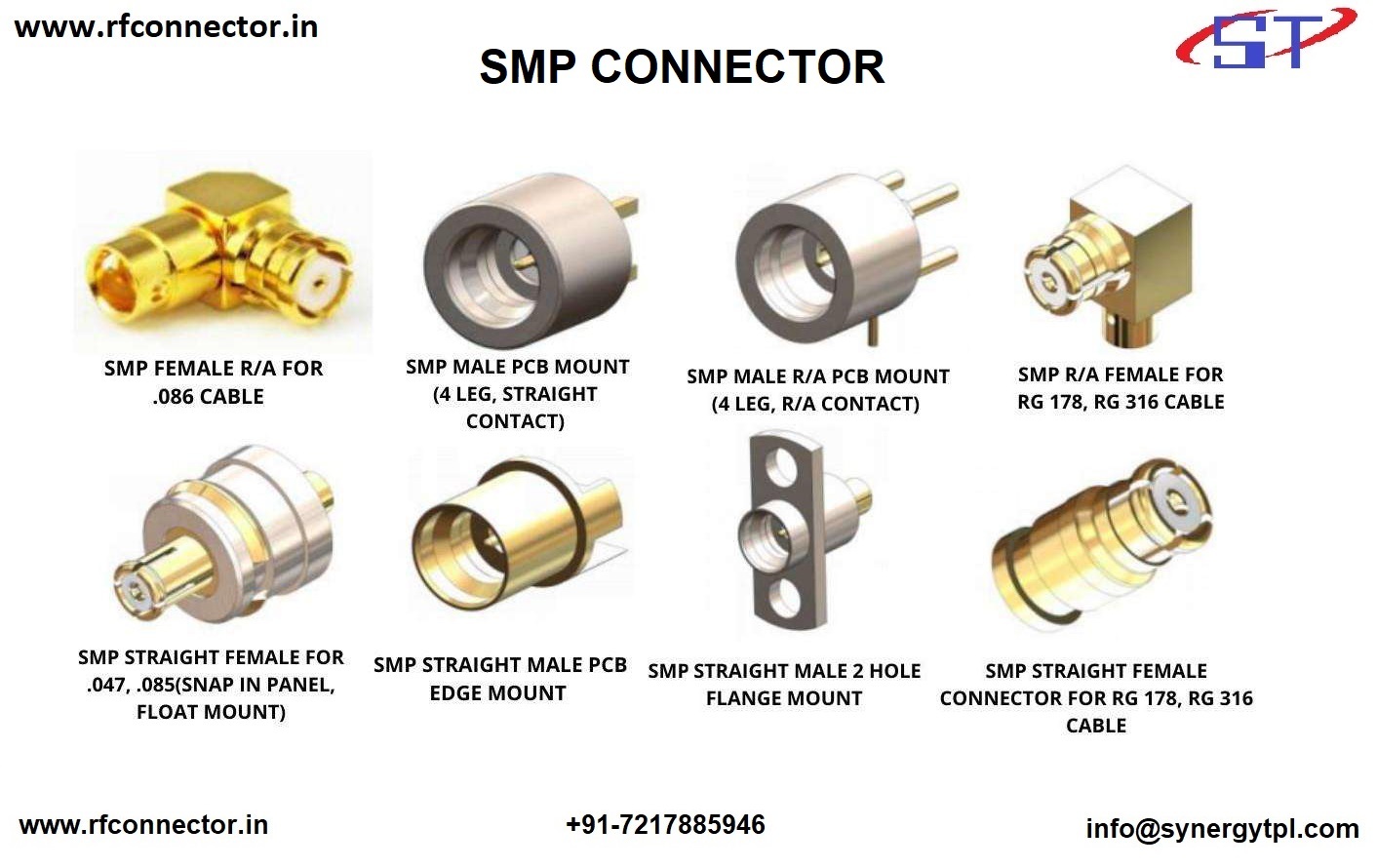 SMB male right angle connector for BT 3002 cable
