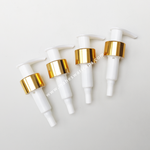 White with Gold and Silver Sleeve Dispenser Pump 24mm - Plastic Material, 24mm Diameter, White and Black Color | Ideal for Cosmetic and Personal Care Bottles