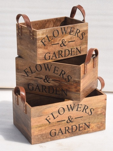 Set  of 3 Wooden Caddy With Leather Handle