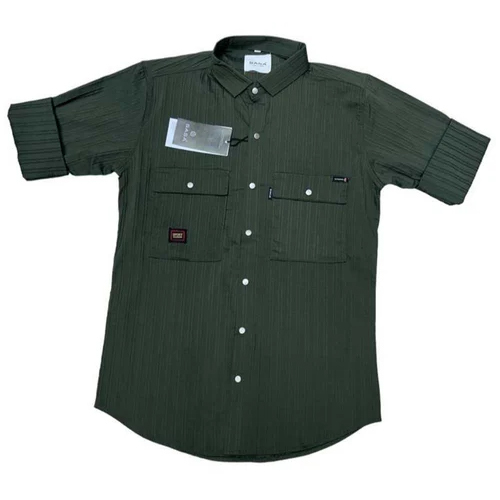 Men Dark Green Lycra Shirt