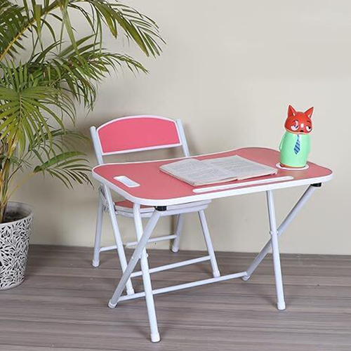 Laptop Table With Chair - Color: Pink And White