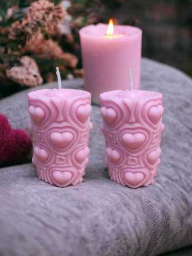 Pillar with hearts soy candle