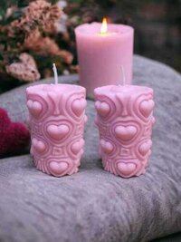 Pillar With Hearts Soy Candle - Soy Wax, 4 Inch Diameter, Multicolour Design | Handmade, Scented Home Decor For Cozy Ambiance