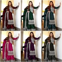 Heavy Faux Georgette Gharara With Kurti And Dupatta Set - 41 Inch Length | Fully Stitched, Embroidered Sequence Work, Anti Wrinkle, Non Toxic