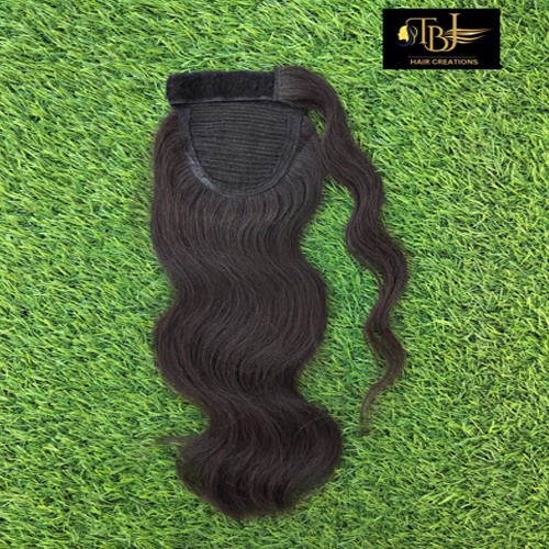 Natural Black Wavy Temple Donated Human Hair Ponytail Extensions