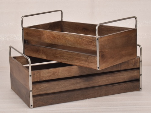 Set of 2 Rectangular Wooden Caddy