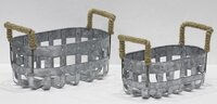 Metal Caddy With Woven Jute Handle - Color: Silver