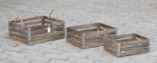 Set  of 3 Wooden New Caddy With Jute Handle