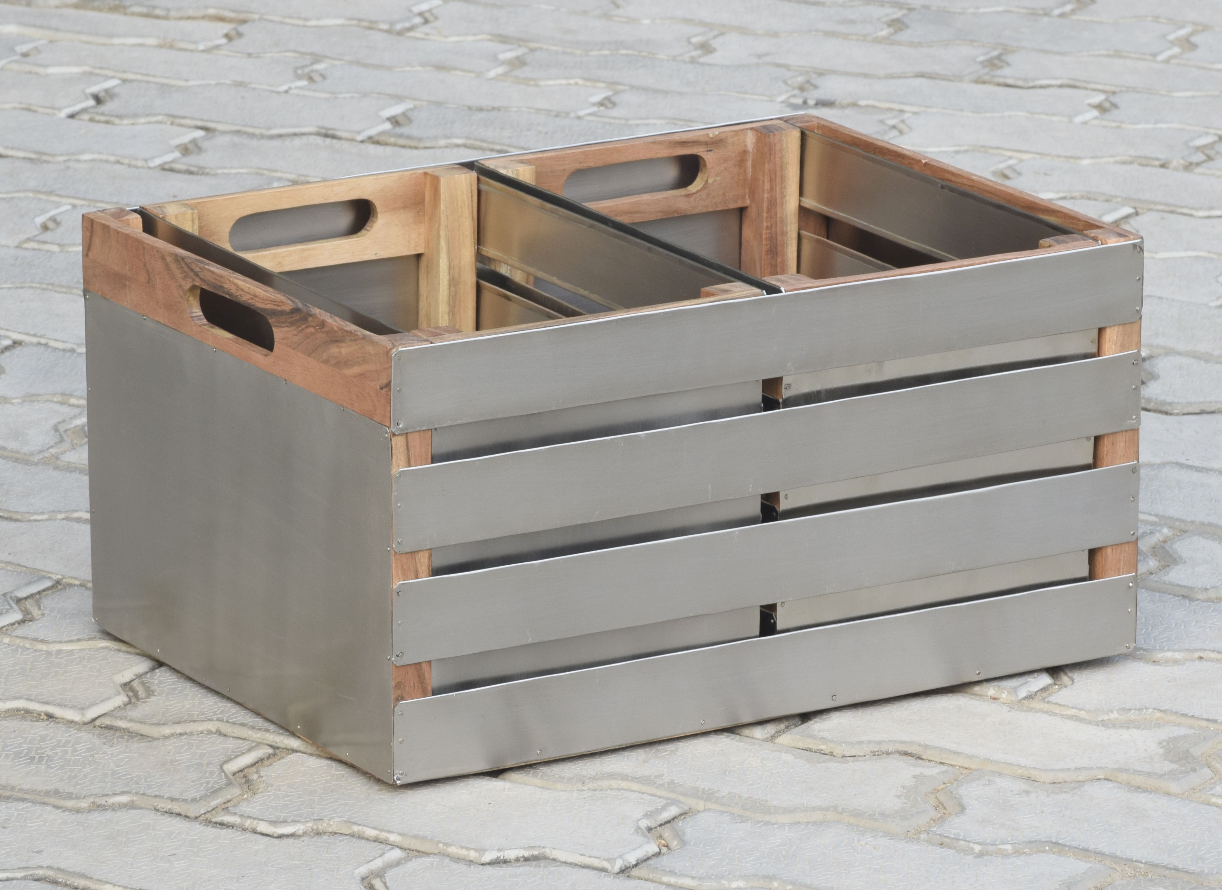 Set  of 3 Mango Wooden Perforated Caddy