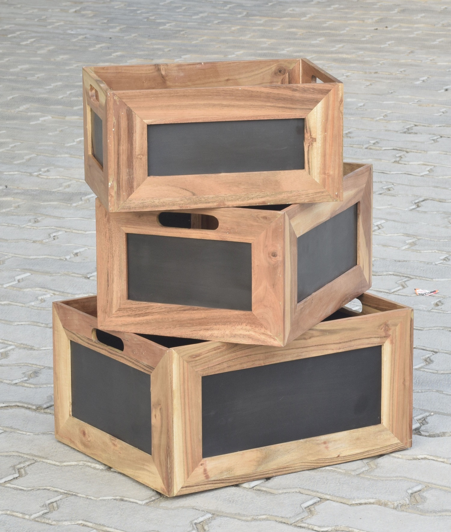 Set of 3 Wooden & Metal Caddy