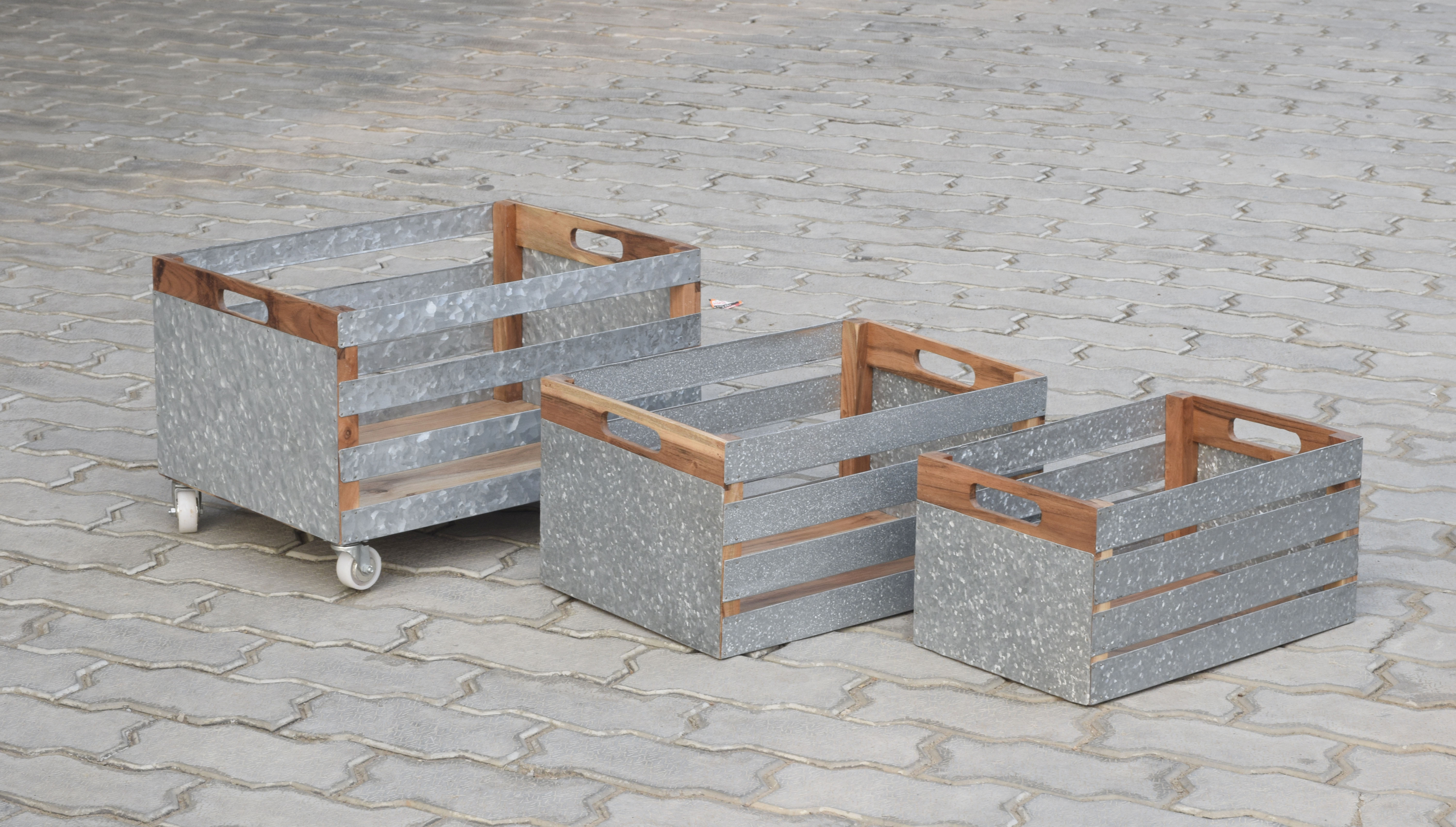 Set of 3 Wooden and Metal Caddy