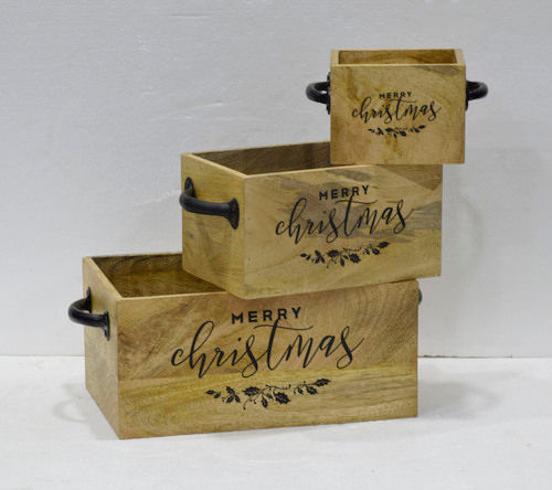 Set of 3 Wooden Caddy With Black Handle