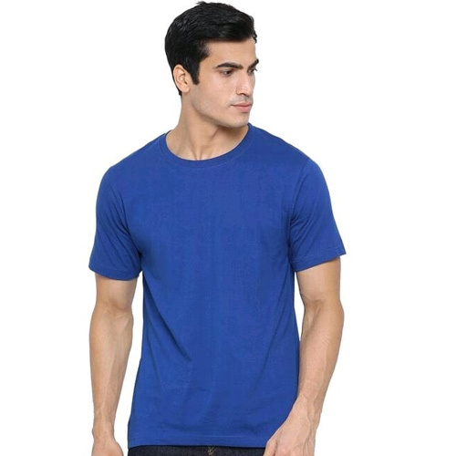 Blue  Round Neck Plain T-Shirt