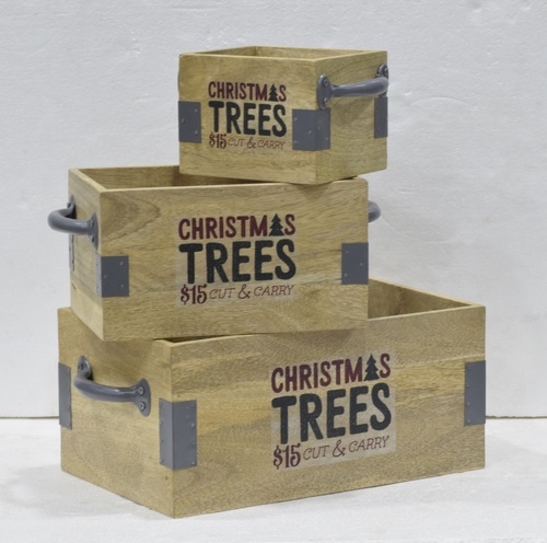 Set of 3 New Wooden Caddy With Metal Handle