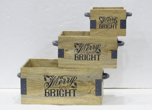 Set  of 3 Wooden Caddy With Black Handle