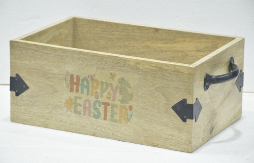 Wooden Caddy With Black Metal Handle