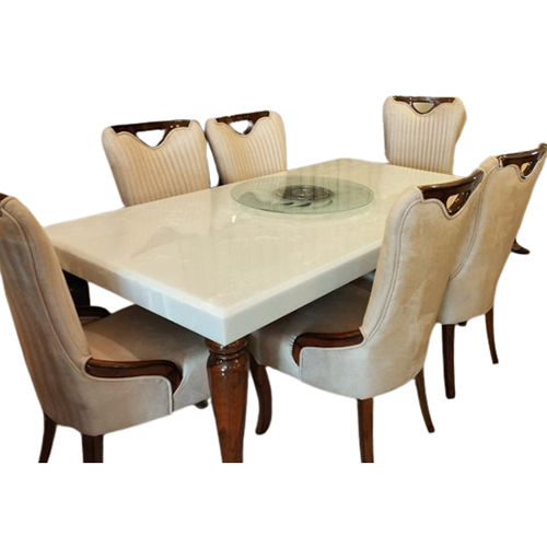 6 Seater Rectangular Wooden White Dining Table Set