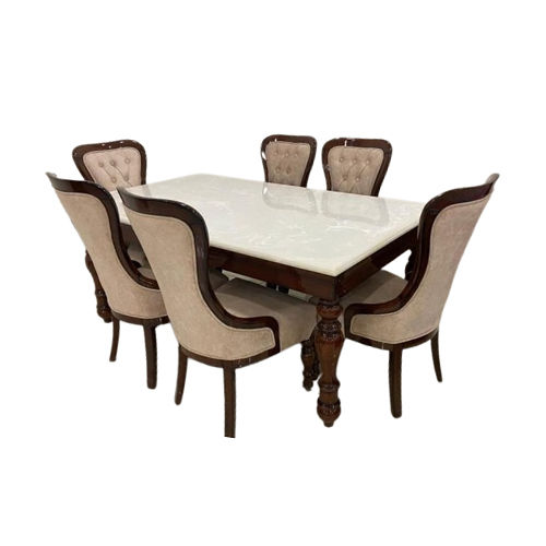 6 Seater Marble Wooden Dining Table Set