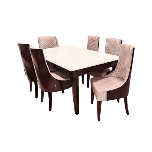 Handmade 6 Seater Marble Wooden Dining Table Set