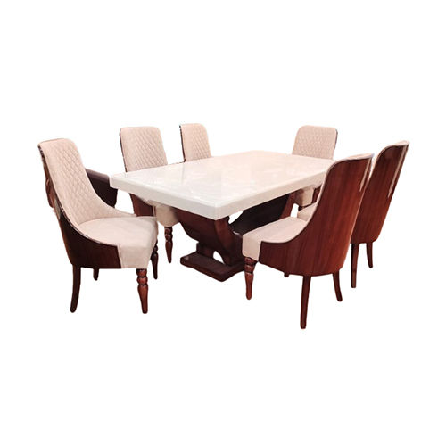 Handmade 6 Seater Fancy Marble Wooden Dining Table Set