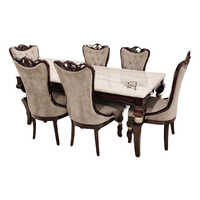 6 Seater Antique Marble Top Wooden Dining Table Set