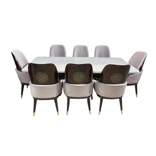 8 Seater Marble Rectangular Wooden Dining Table Set