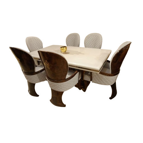 Handmade 6 Seater Luxury Marble Wooden Dining Table Set