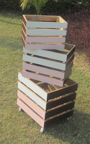 Set of 3 Wooden Caddy With Multicolor Frame