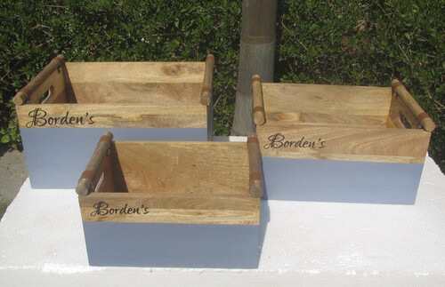 Set  of 3 Wooden Caddy With Leather Strip