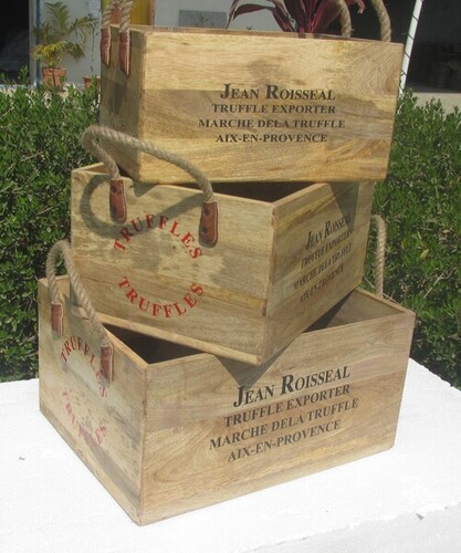 Set of 3 Wooden Caddy With Jute Handle & Natural Finish