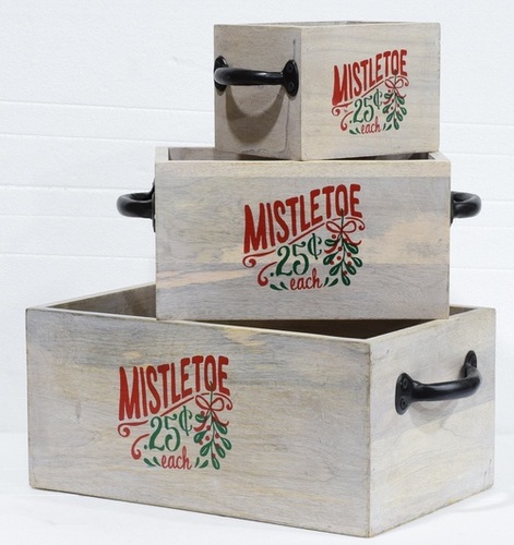 Set of 3 Wooden With White Wash Caddy