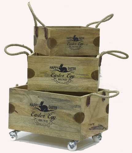 Set of 3 Wooden Caddy With Leather Strip