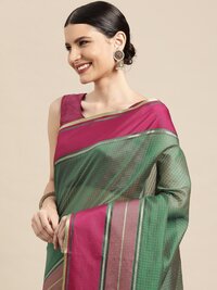 Leeza Store Women's Teal Green Jacquard Silk Blend Mangalagiri Woven Checkered Saree With Unstitched Blouse Piece