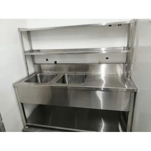 Double Bowl Sink With Table And Two Over Shelf