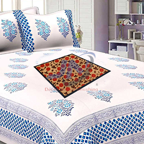 Flower Printed Beige Square Bed Server