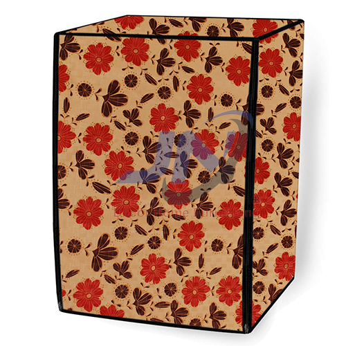 Flower Printed Beige Washing Machine Cover