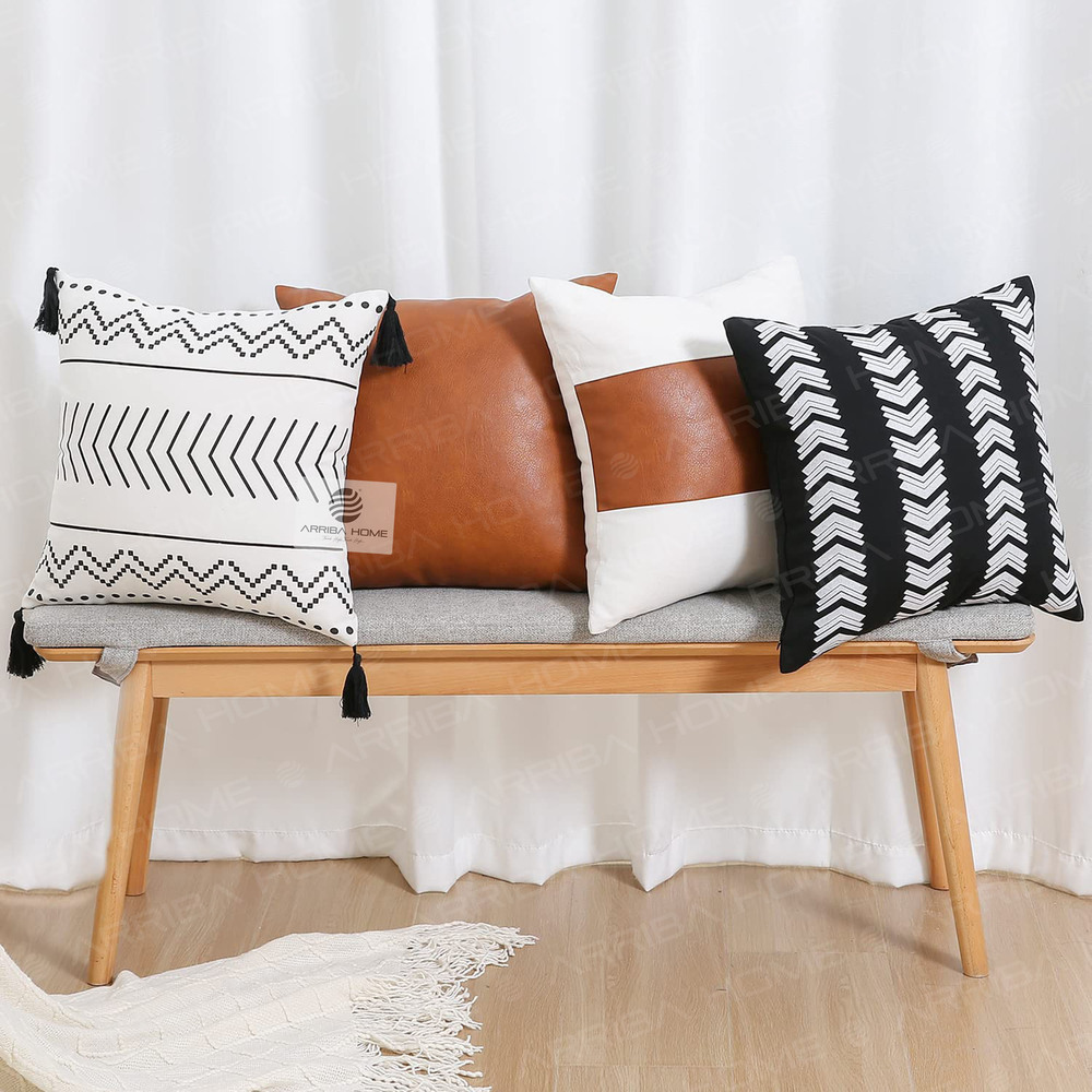 Premium Leather Cushion Covers - Color: Beige & Tan Brown