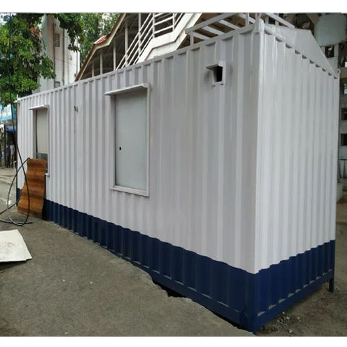 MS Rectangular Portable Cabin - Steel Structure, White and Blue Design | Durable MS Walls and Roof