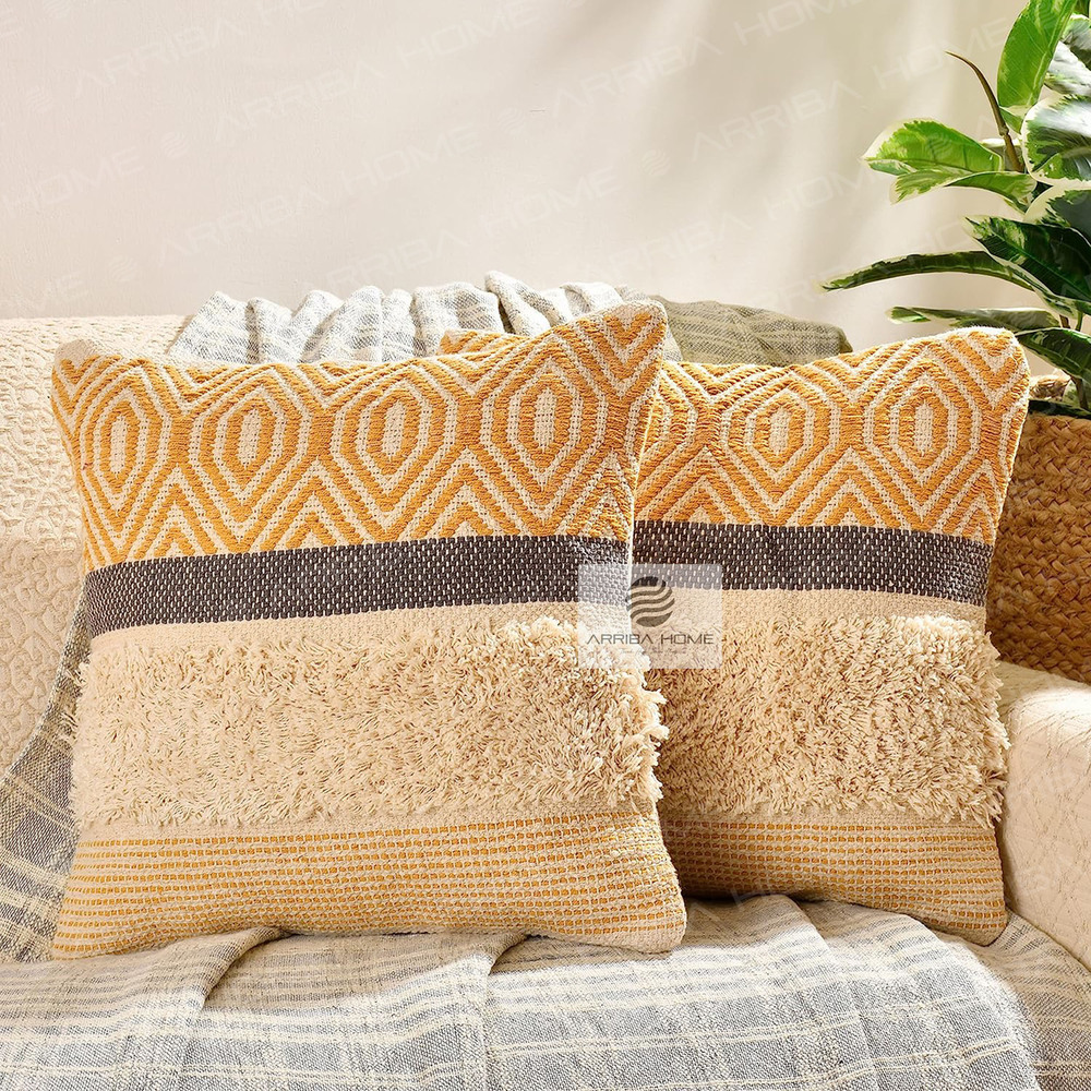 Embroidered Cushion Cover - 100% Cotton, 12x12 to 24x24 Inches, Black & Grey | Zipper Closure, Customizable Designs, Stain-Resistant, Easy Care